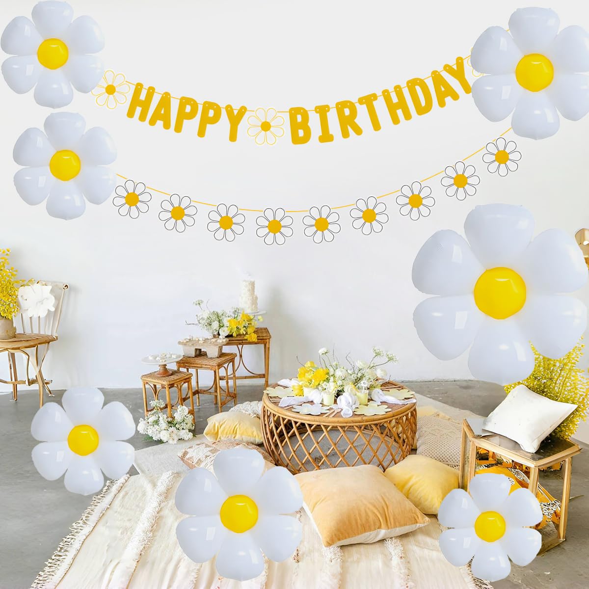 33pcs Daisy Birthday Banner Balloons Decoration,Daisy Flower Wedding Party Supplies