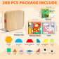 edutree Wooden Magnetic Pattern Blocks Set with Cards, 288 PCS Montessori Tangram Puzzle Learning Toys for Toddlers 4-8, Educational STEM Gift