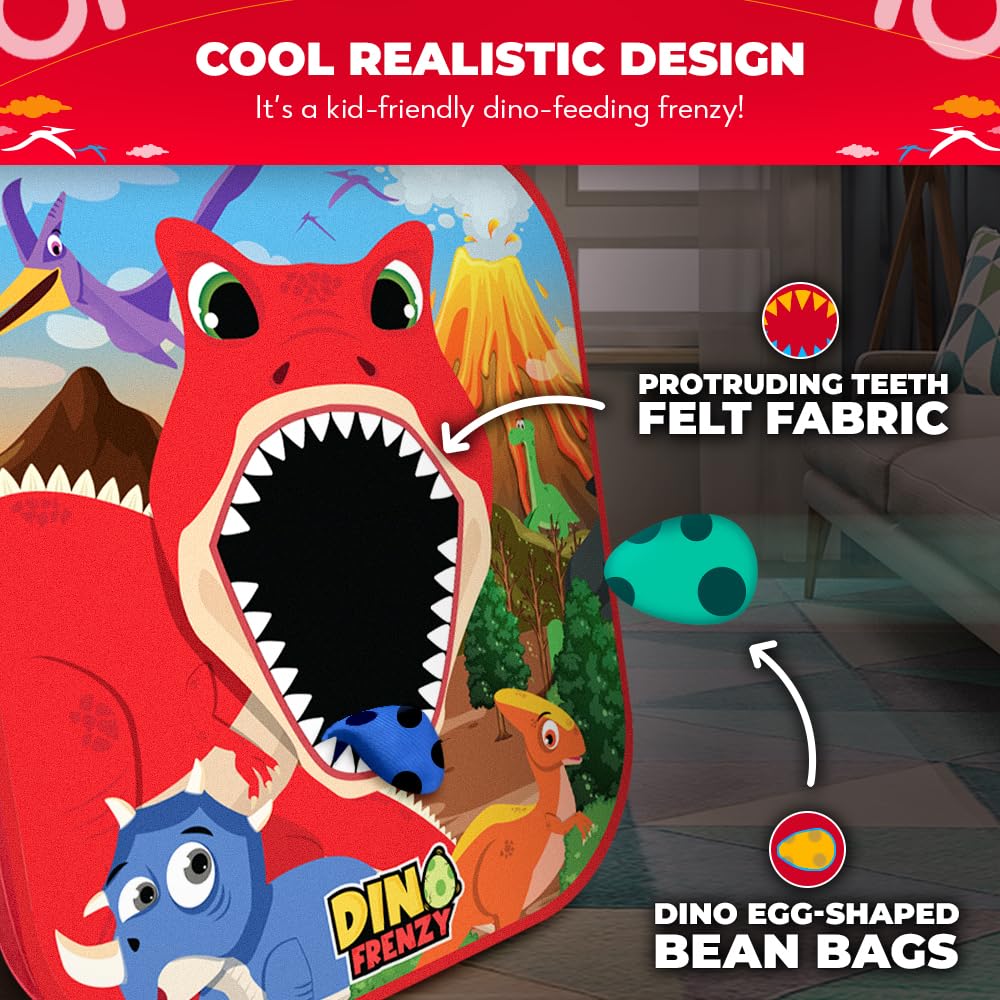 Swooc Games® - Dino Frenzy | 2-in-1 Corn Hole Games for Kids | 5-Second Setup | Dinosaur Bean Bag Toss Game for Kids | Kid Cornhole Game Set | Toddler