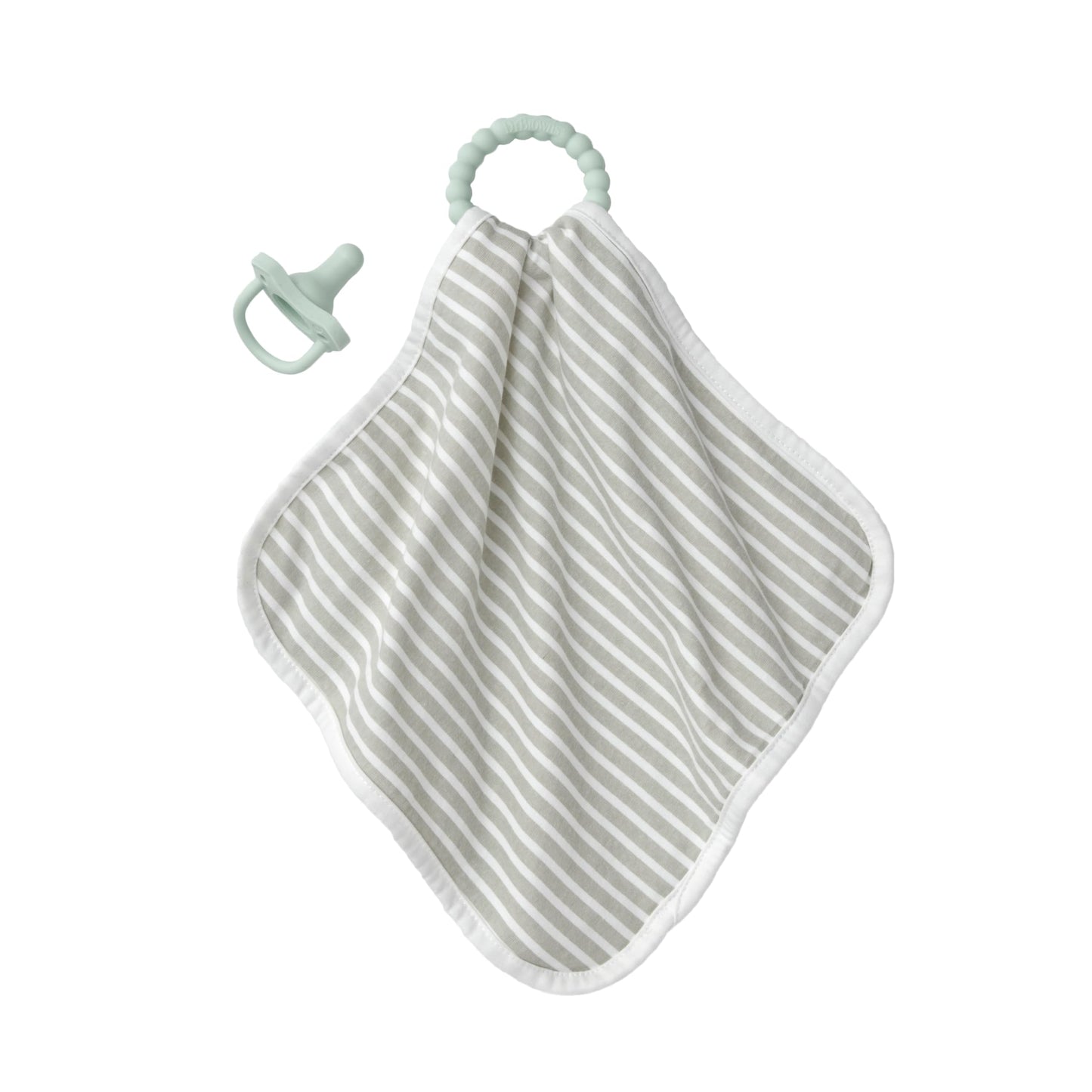 Dr. Brown's Lovey Blanket with Teether Ring and HappyPaci 100% Silicone One-Piece Pacifier, Soothing Security Blanket Set for Baby, Gray Stripes, 0m+