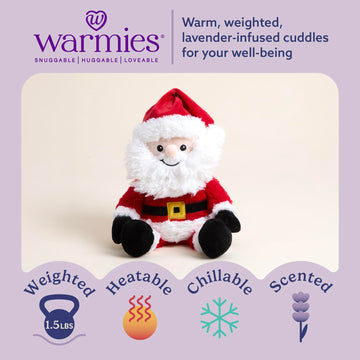 warmies Microwavable & Weighted Stuffed Animals, Santa - Heated Stuffed Animal Plushie for Warmth & Comfort - Christmas Winter Soft Plush Toys