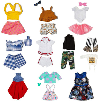 XFEYUE 22 Pcs American 18 inch Doll Clothes Gifts and Accessories, Fit 18 inch Doll - Including 10 Sets of Various Styles Doll Clothes, Hair Clips