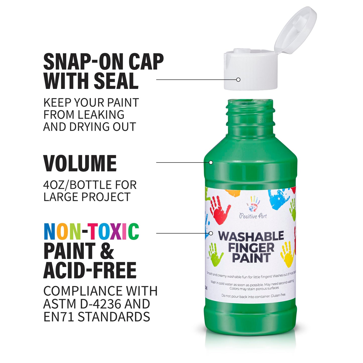 Washable Finger Paint for Kids (6 Colors, 4 fl oz Each) Made in USA - Non-Toxic, Easy Soap-and-Water Cleanup, Smooth Creamy Texture - Toddler