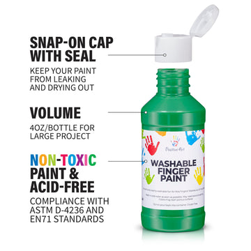 Washable Finger Paint for Kids (6 Colors, 4 fl oz Each) Made in USA - Non-Toxic, Easy Soap-and-Water Cleanup, Smooth Creamy Texture - Toddler