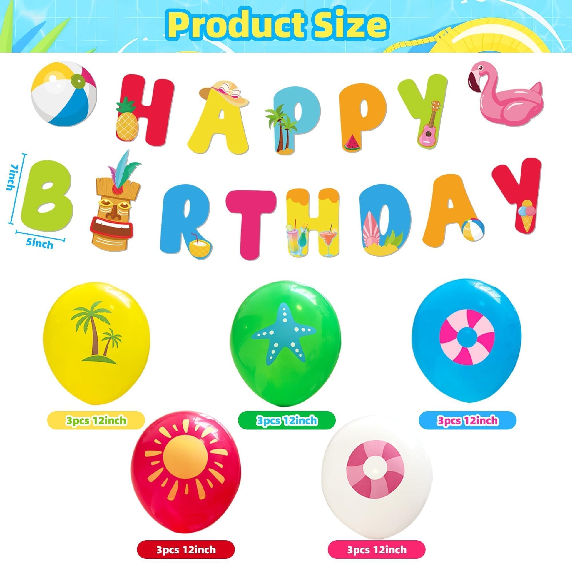 Summer Party Decotrations Pool Partys Decor Beach Theme Party Supplies Include Birthday Banner Tablecloth Balloons for Hawaiian Birthday Party