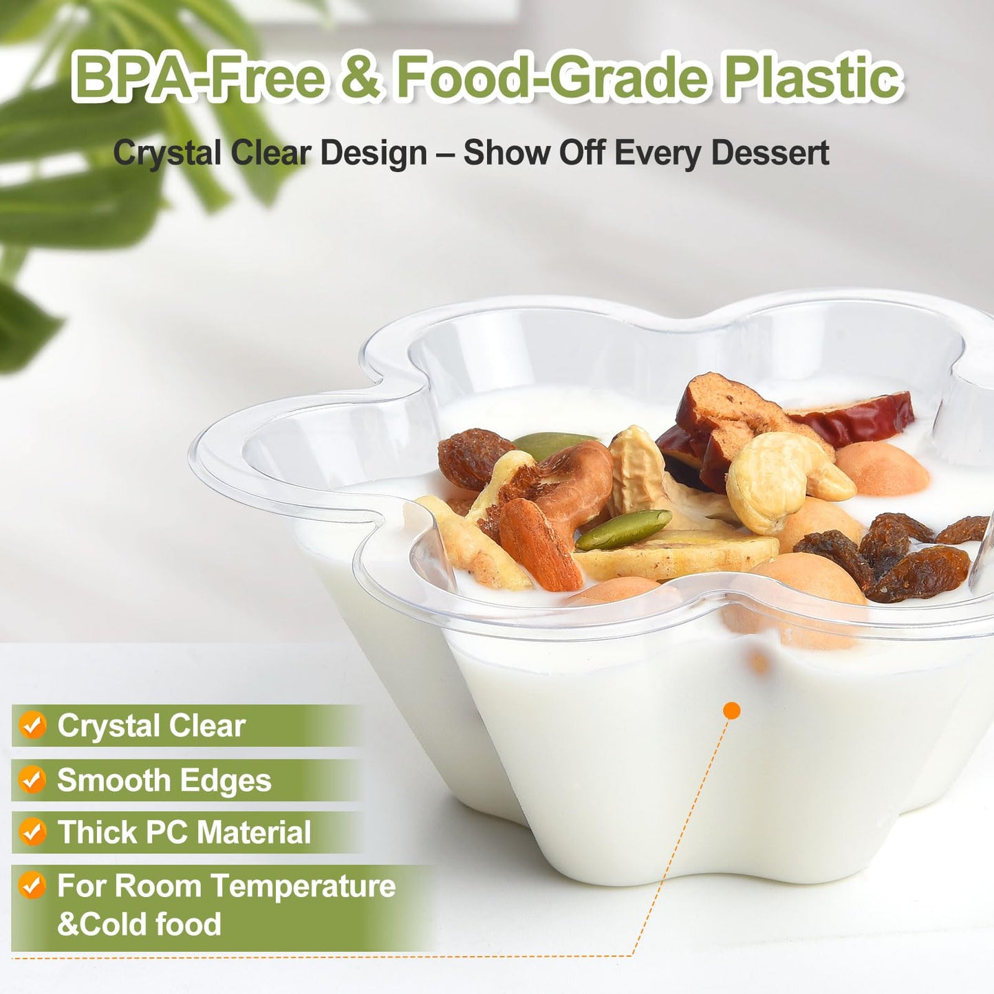 KUCKOW Clear Bowls, 100 PCS Ice Cream Bowls, Small Clear Appetizer Serving Bowls for Dessert Cake Snack Sundae Salad Candy, Party Favor Wedding