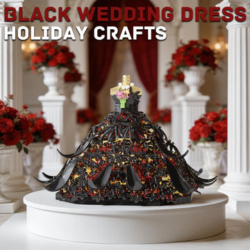 YCJZXMS Wedding Dress Building Block Set for Adults, 1501 Pieces Black Bridal Dress Display Model, Stylish Desk Shelf Bedroom Living Room Decor