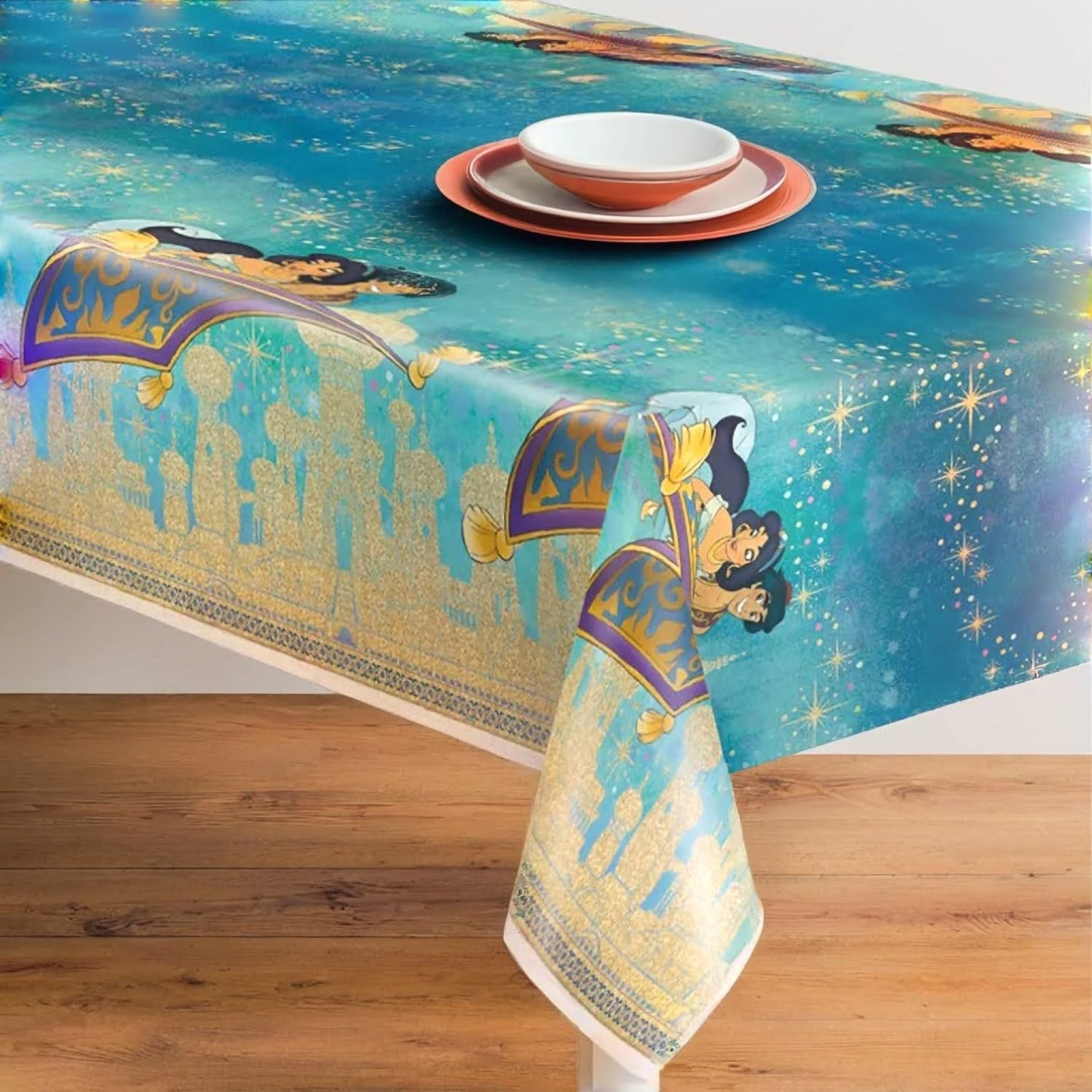 Multicolor Plastic Disney Aladdin Rectangular Table Cover (54"x84") 1 Count - Reusable & Easy Cleanup, Perfect for Aladdin Fans and Disney Themed