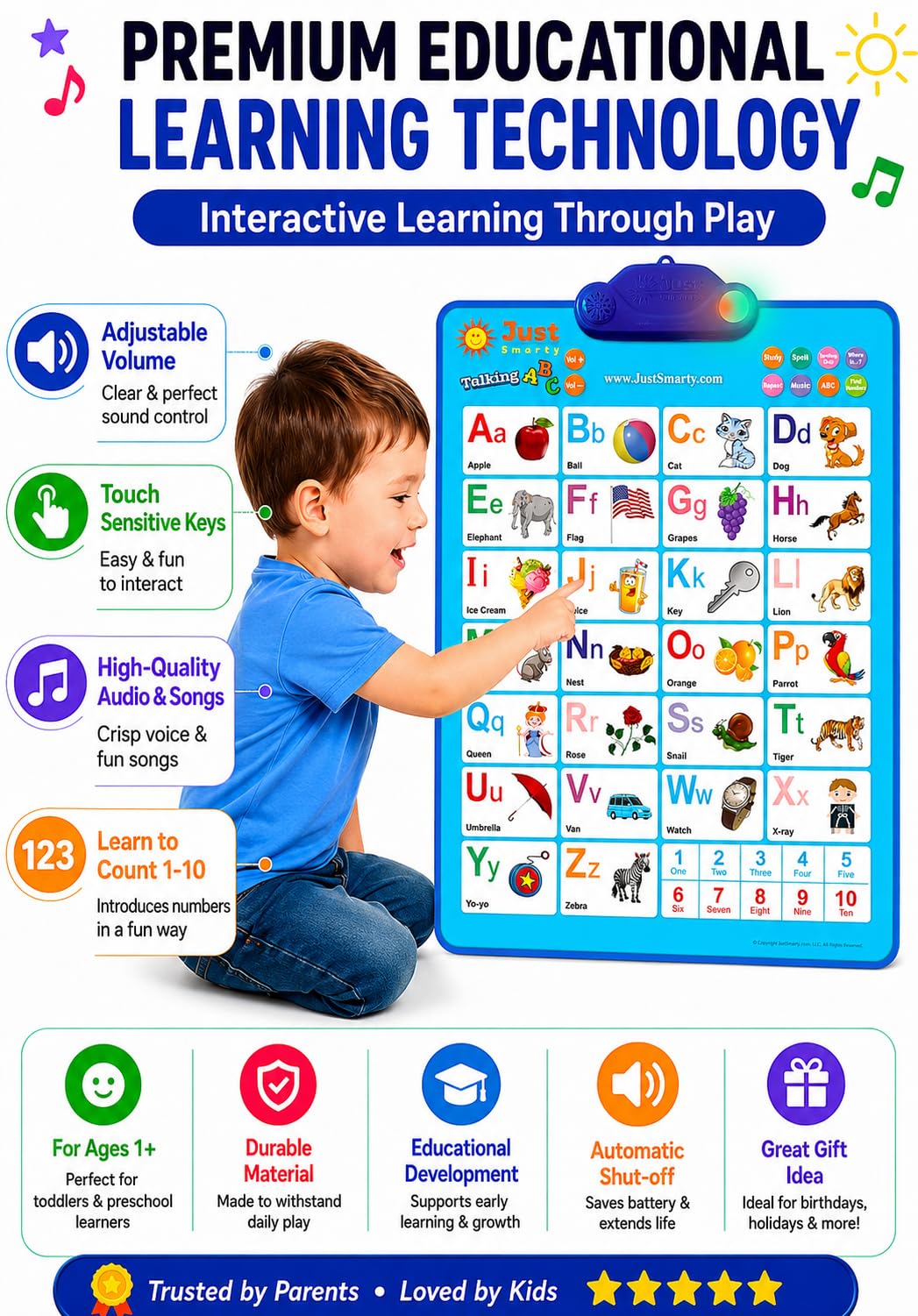 Just Smarty Interactive Alphabet Wall Chart, Blue with Light