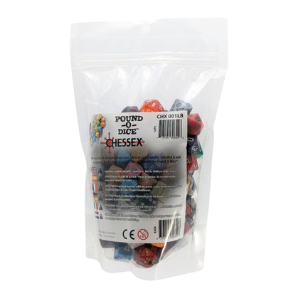 Chessex Pound O Dice | 1 lb Bulk Polyhedral Assortment with Approx 100 Factory Seconds Plus Bonus 7-Die RPG Set | for DND Pathfinder and Tabletop