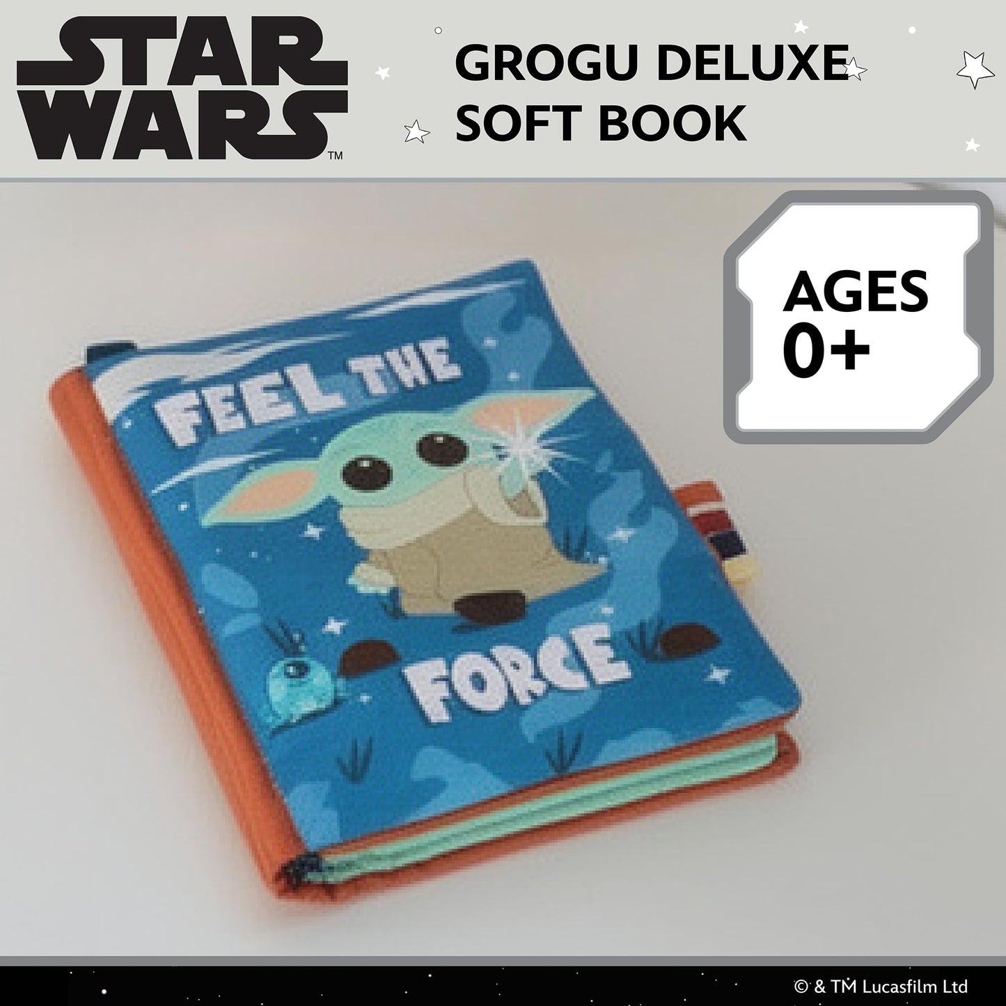 Kids Preferred Star Wars: THE Mandalorian Grogu Deluxe Soft Book - with Crinkle Pages, Teether, On-the-Go Clip, Sensory Textures, Ages 0+