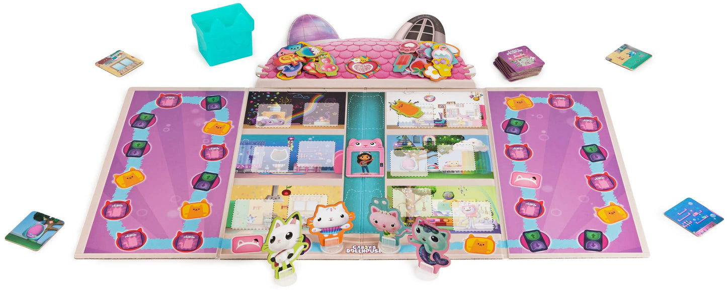 Gabby and the Magic House - Gabby Dollhouse - Board Game for Meow-Dable - Board Game to Decorate the Magic House - Headbands and Charms - Children's