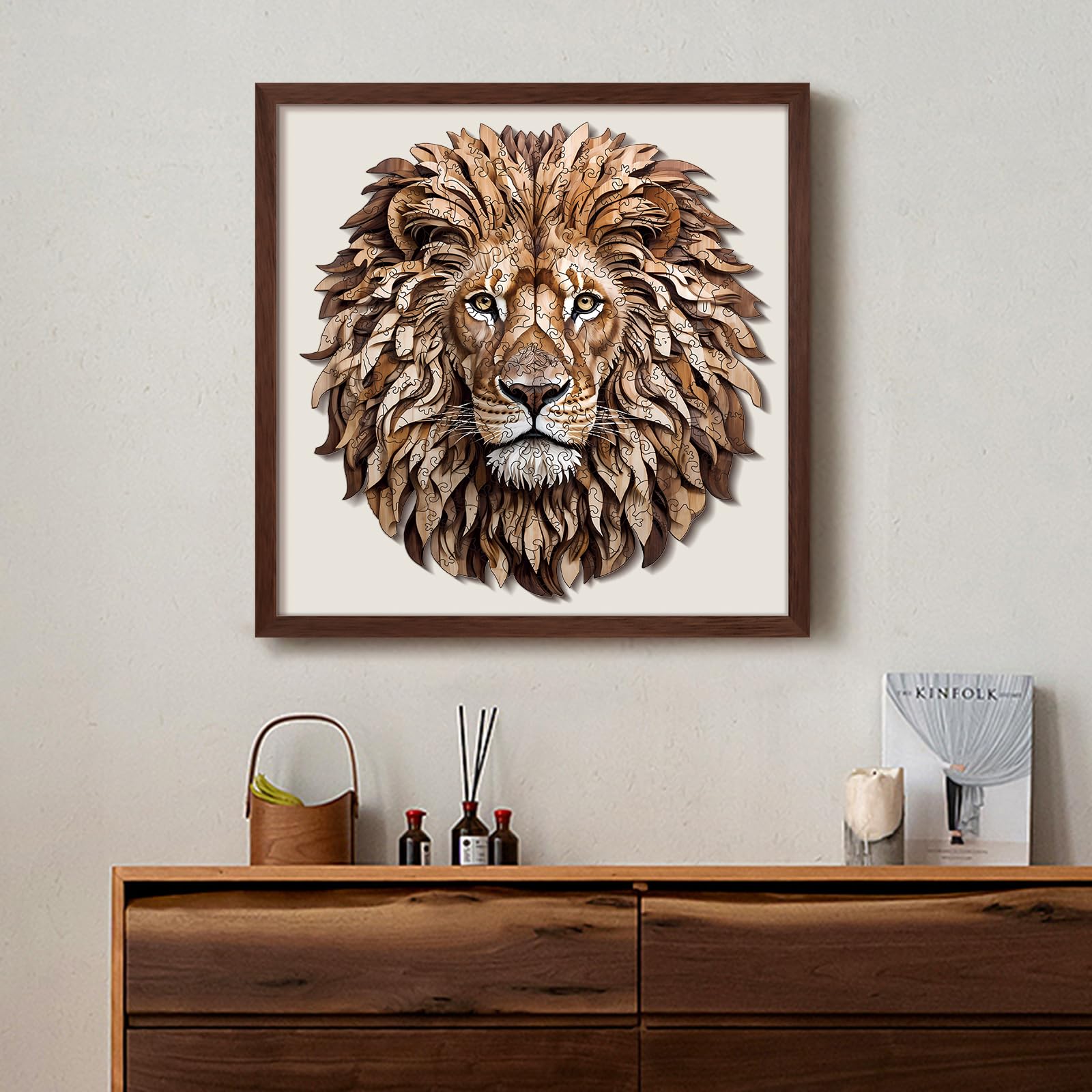 Wooden Puzzles for Adults - 200 Pieces Lion Unique Shaped Wooden Jigsaw Puzzles for Adults, Medium Size 10'' x 10.5'' Adult Wood Puzzles for Family