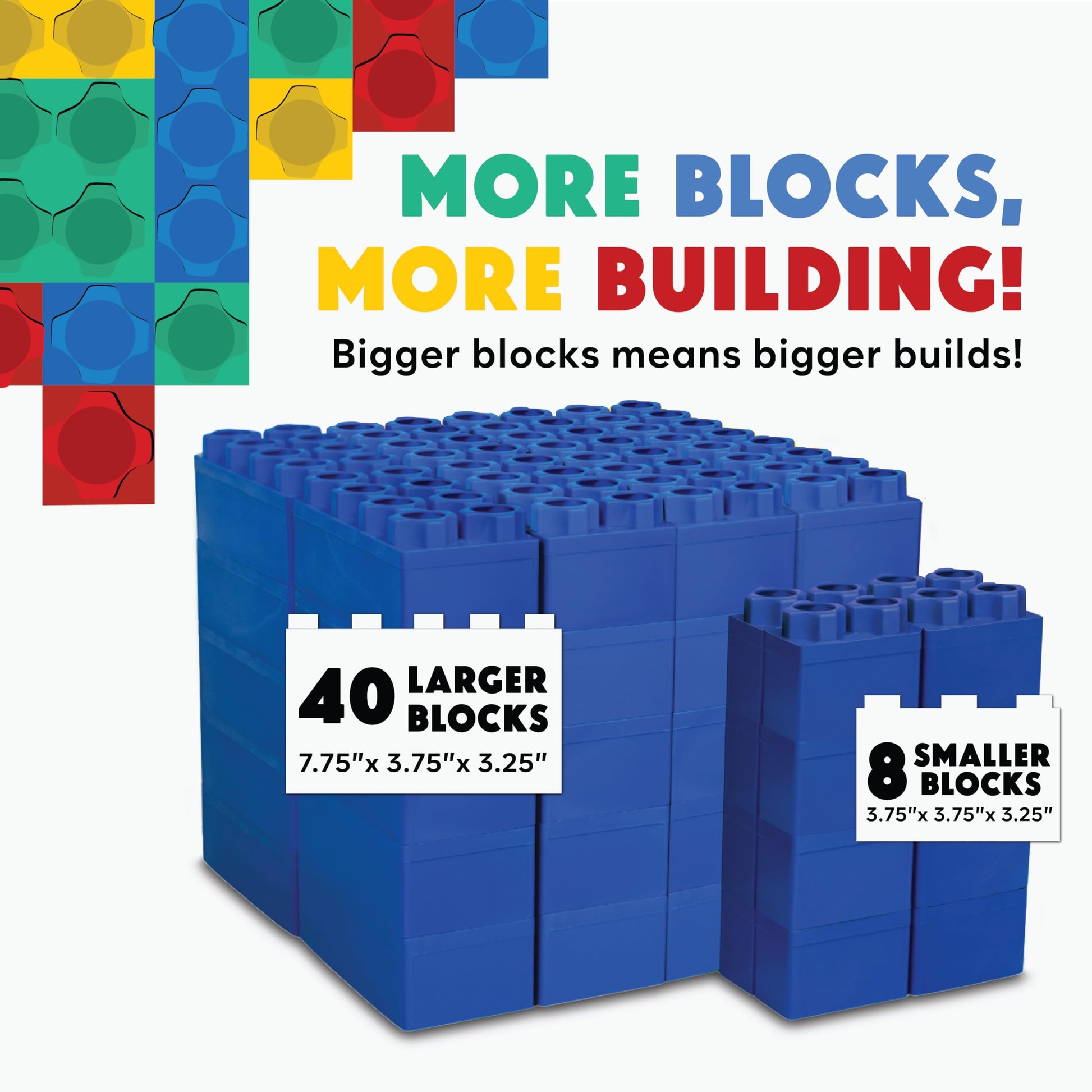 Big Blocks for Kids Ages 4-8 - Indoor & Outdoor Blocks Kids Games - Blue Large Building Blocks - 48 pc