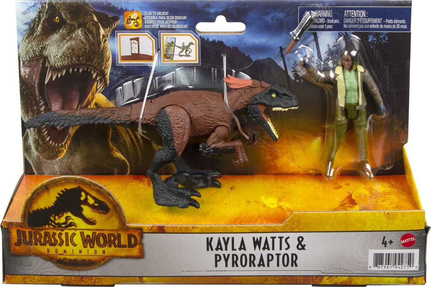 Jurassic World Dominion Kayla Watts and Pyroraptor Human and Dino Pack with 2 Action Figures and Accessory, Toy Gift Set and Collectible