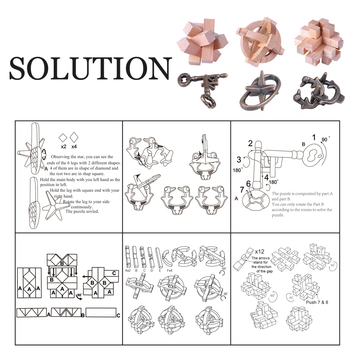Brain Teaser Puzzle for Adults Puzzles Metal Hole Lock Adult Educational Toy Jigsaw IQ Puzzle?6 Pack? (Gold)