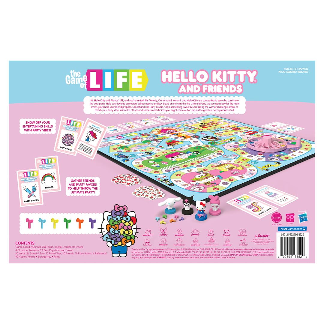 The Game of Life: Hello Kitty and Friends Board Game, Collect Apples and Buy Bows on The Way to The Ultimate Party, Play as Hello Kitty, Kuromi