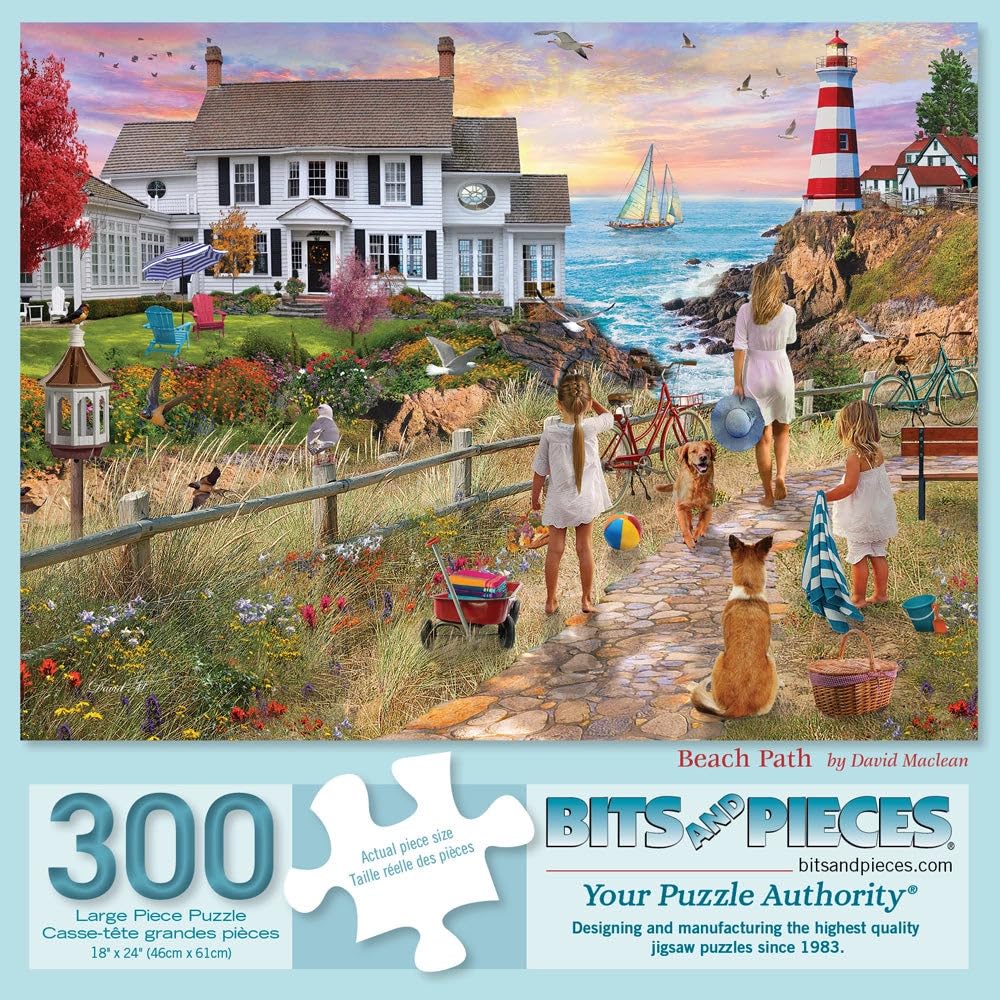 Bits and Pieces - 300 Piece Jigsaw Puzzle for Adults - 18" x 24" - Beach Path - 300 pc Large Piece Oceanside House Jigsaw by Alan Giana