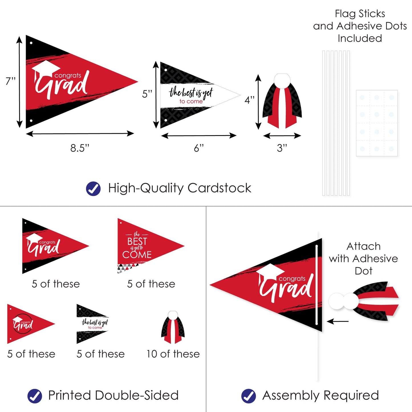 Big Dot of Happiness Red Grad - Best is Yet to Come - Triangle Red Graduation Party Photo Props - Pennant Flag Centerpieces - Set of 20