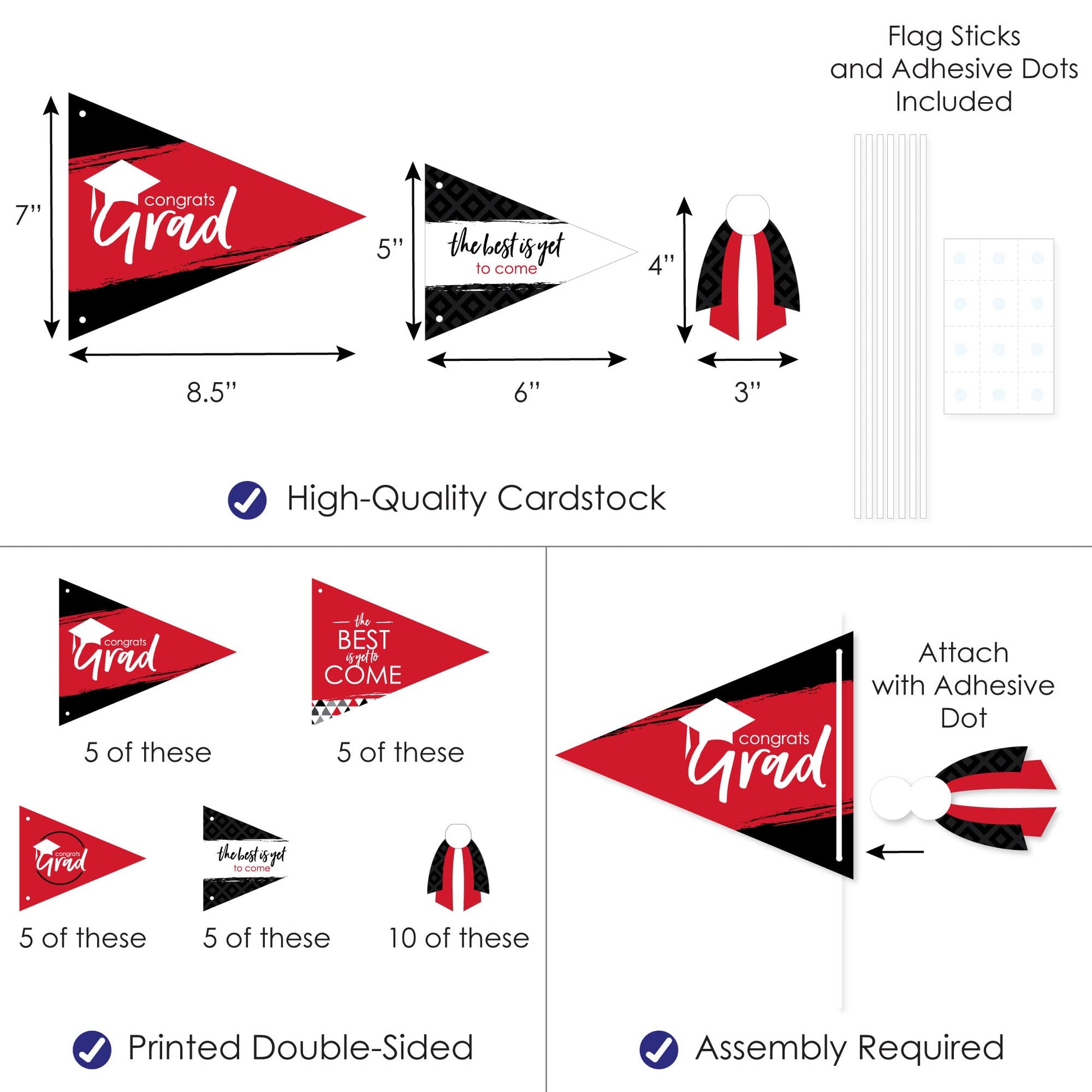 Big Dot of Happiness Red Grad - Best is Yet to Come - Triangle Red Graduation Party Photo Props - Pennant Flag Centerpieces - Set of 20