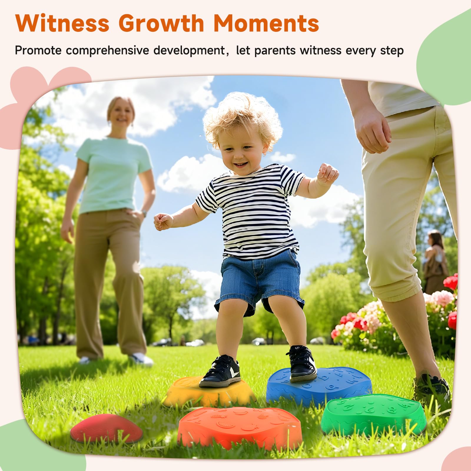 Astrell Stepping Stones for Kids - 5pcs Durable Non-Slip Toddler Stepping Stones for Promoting Toddler's Motor Balance Skills, Indoor & Outdoor