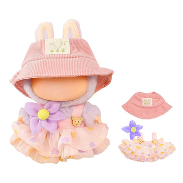 Satakara Doll Clothes Set for 17cm Dolls (6.7 inch) - Kawaii Purple Flower Outfit with Matching Hat, Party Clothing Accessories (STK03)
