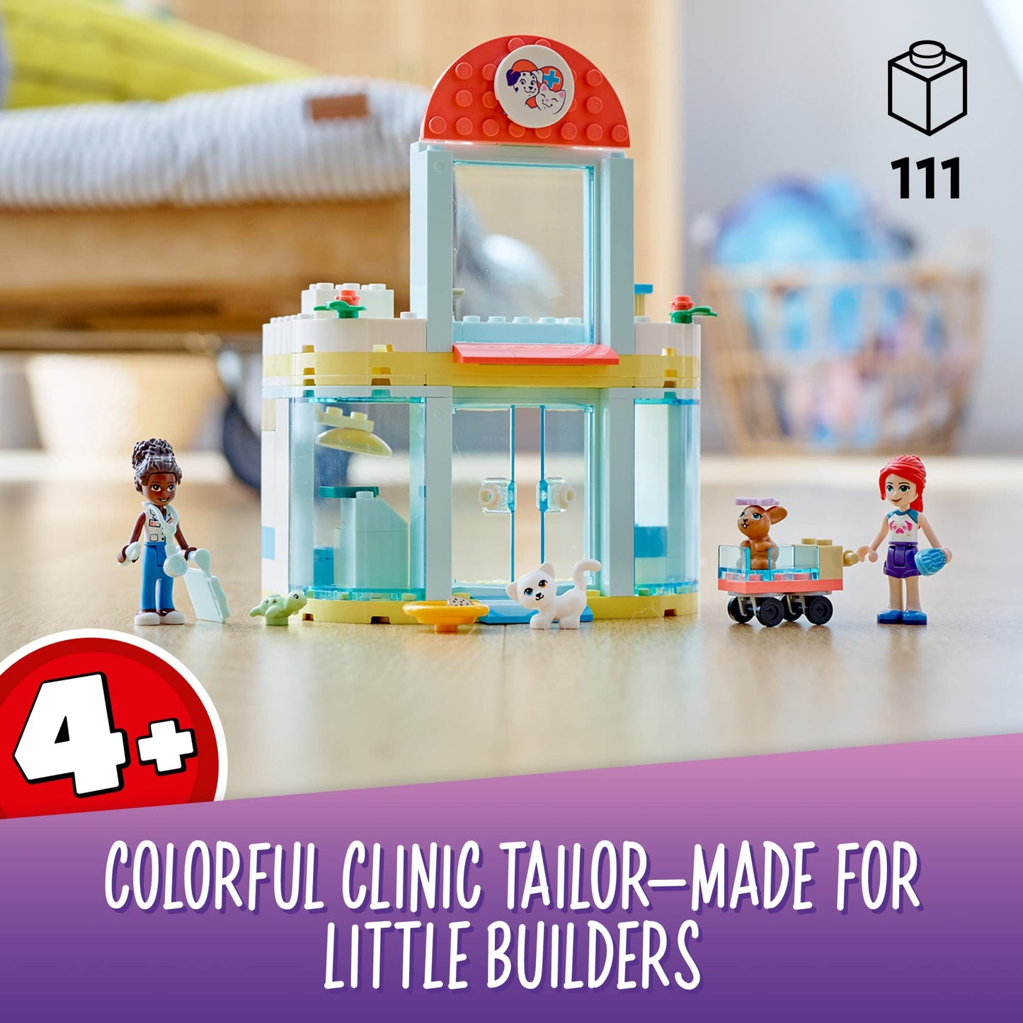 LEGO Friends Pet Clinic 41695 Building Kit; with 2 Mini-Dolls Including Mia, Plus Cat and Rabbit Toys; Creative Birthday Gift for Kids Aged 4 and up