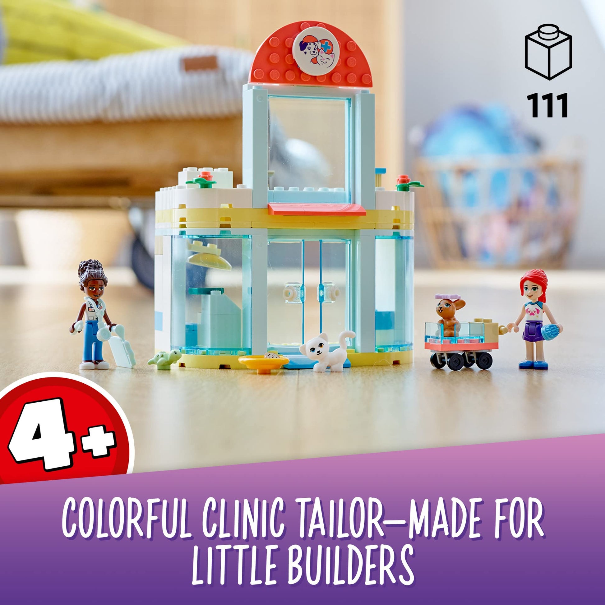 LEGO Friends Pet Clinic 41695 Building Kit; with 2 Mini-Dolls Including Mia, Plus Cat and Rabbit Toys; Creative Birthday Gift for Kids Aged 4 and up