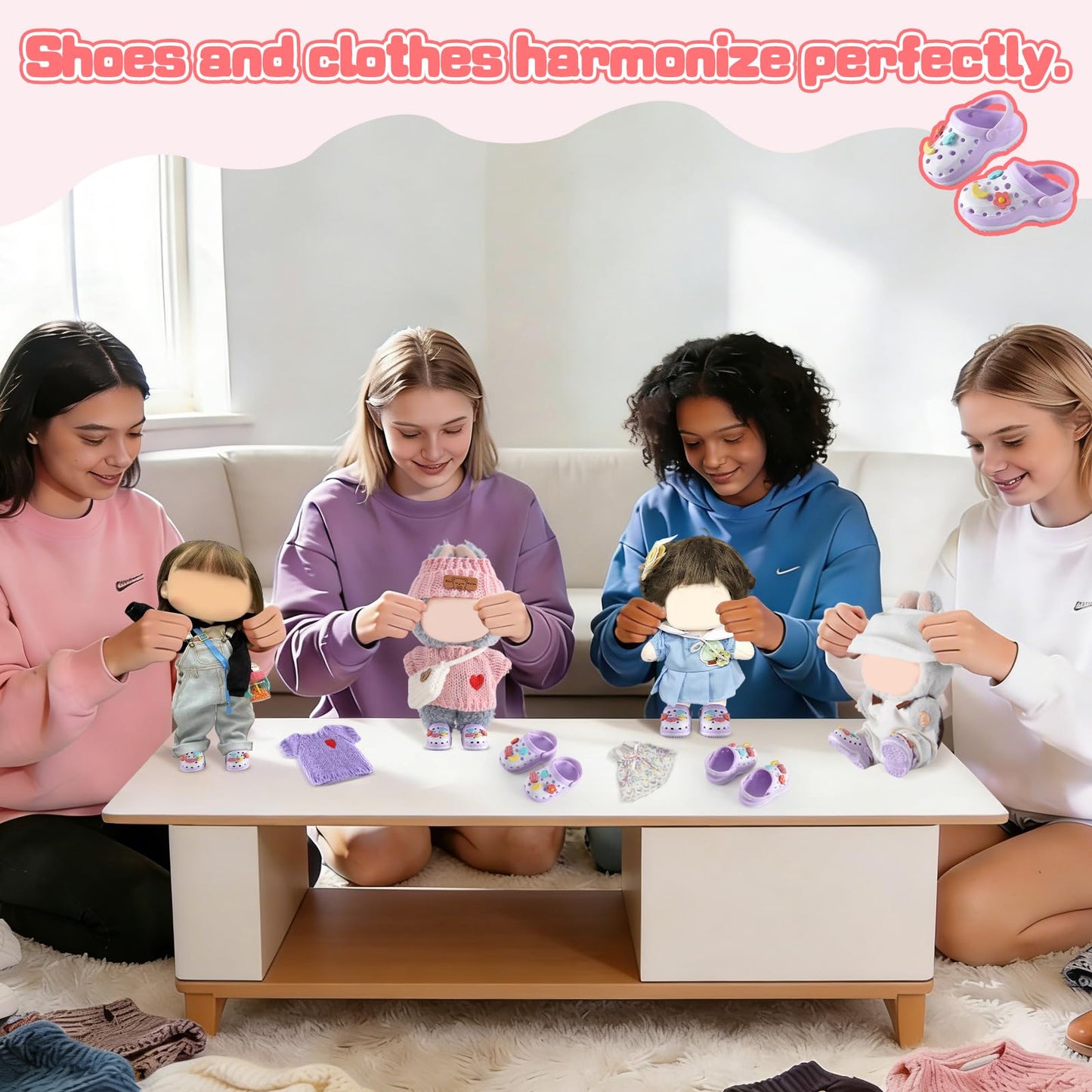 Ciunura Premium Doll Shoes for Lububu, Cute Doll Shoes for 4-7in Dolls, Ideal for Lububu Outfits(Purple Clog Shoes)