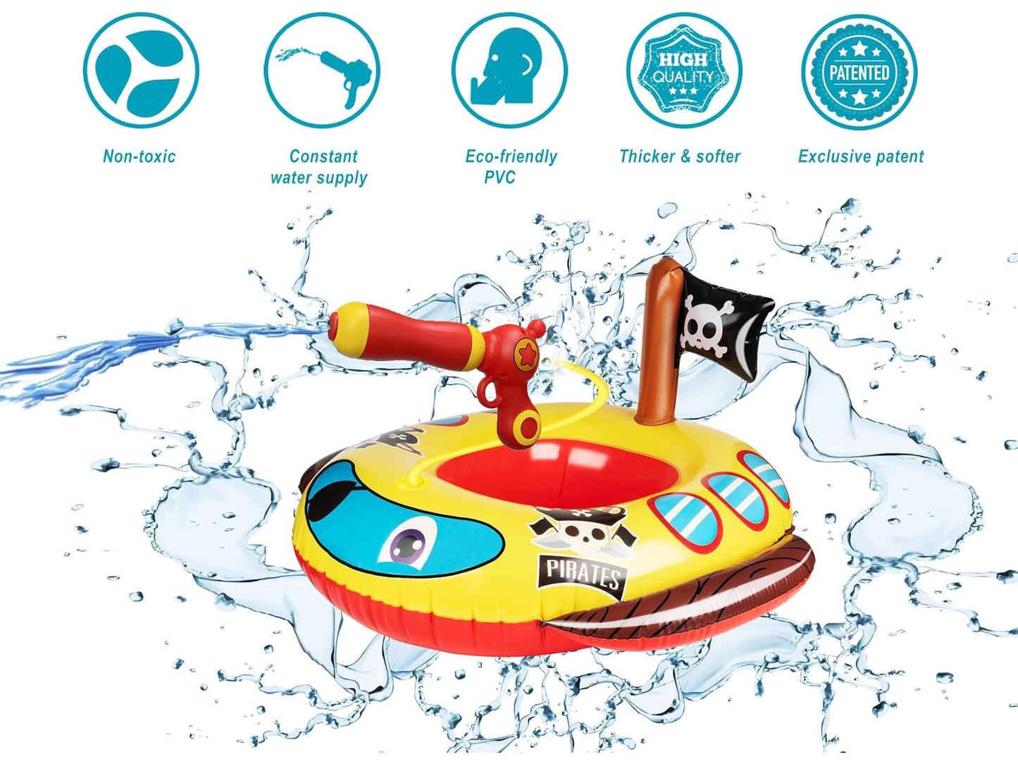 Pool Floats Kids with Water Gun, Pirate Ship Float for Toddler, Blow Up Swimming Pool Toys, Summer Fun Pool Inflatables Floaties for Boys Girls