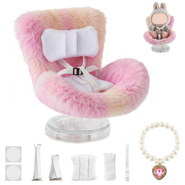 SYFLHYP Cute Doll Car Seat for Labubu, Premium Car Seat Accessories for 4-7in Dolls, 360° Rotation, Including Air Vent Clip, Desktop Stand, Adjustable