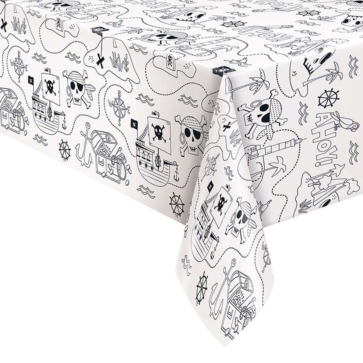White Coloring Paper Ahoy Pirate Table Cover (54"x84") 1 Count - Perfect for Kids Parties and Enjoyable Mealtime