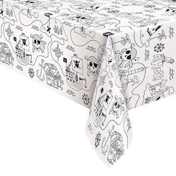 White Coloring Paper Ahoy Pirate Table Cover (54"x84") 1 Count - Perfect for Kids Parties and Enjoyable Mealtime