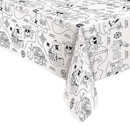 White Coloring Paper Ahoy Pirate Table Cover (54"x84") 1 Count - Perfect for Kids Parties and Enjoyable Mealtime