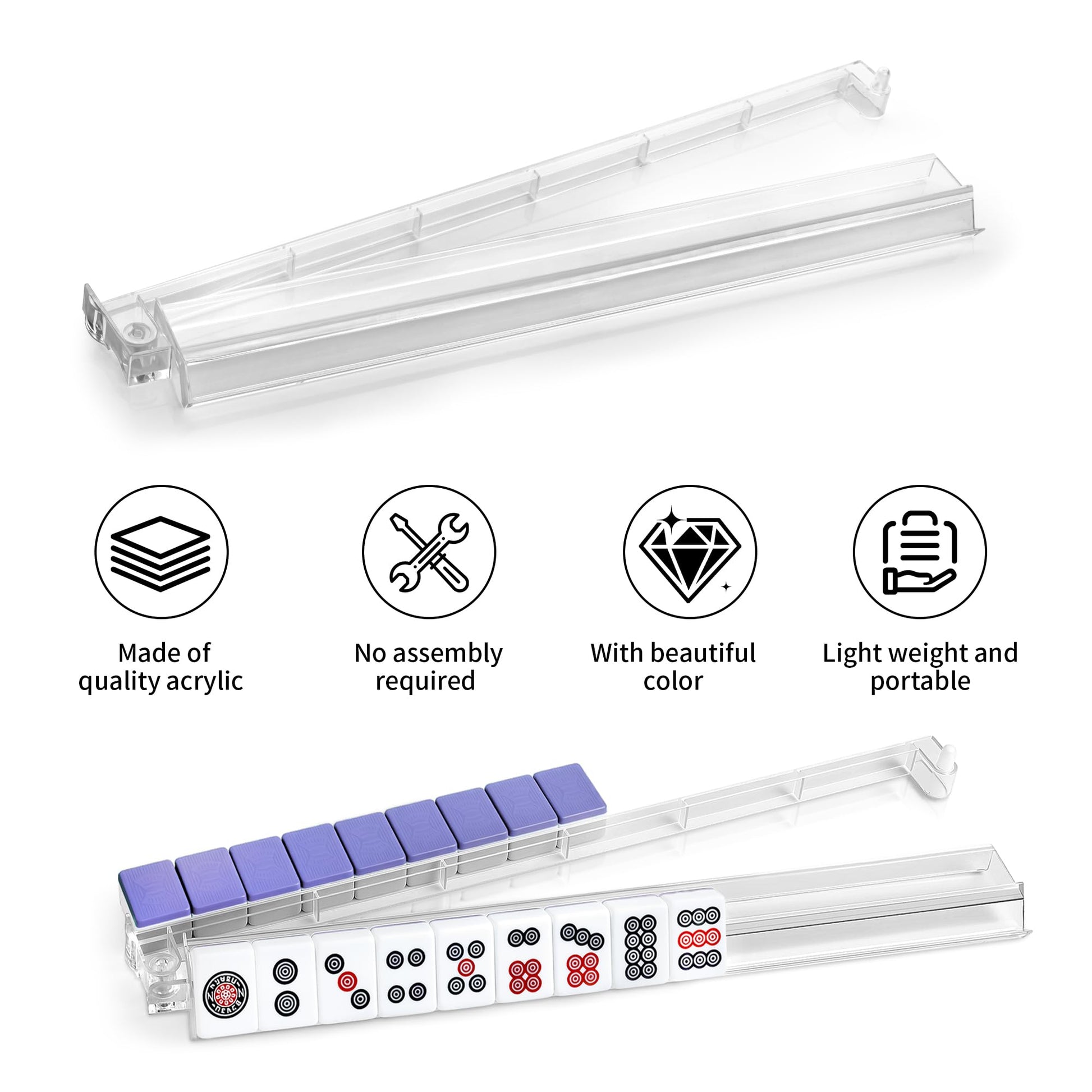 czzwak Mahjong Rack with Pushers, 4-Piece Premium Acrylic Mahjong Racks with Built-in Pushers & Rotating Bases - Crystal-Clear Set for Easy Play