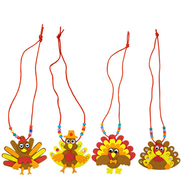 4E's Novelty Thanksgiving Necklace Crafts for Kids Bulk - 12 Pack DIY Turkey Necklace Craft for Kids with 4 Styles, Thanksgiving Toddler Craft