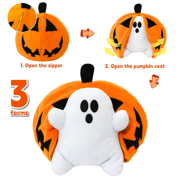 GYNAKJ Halloween Pumpkin Ghost Plush Toy with Zipper - Cute Jack-o’-Lantern Ghost Pillow Decoration - Soft and Cuddly for Boys and Girls Plush Toy