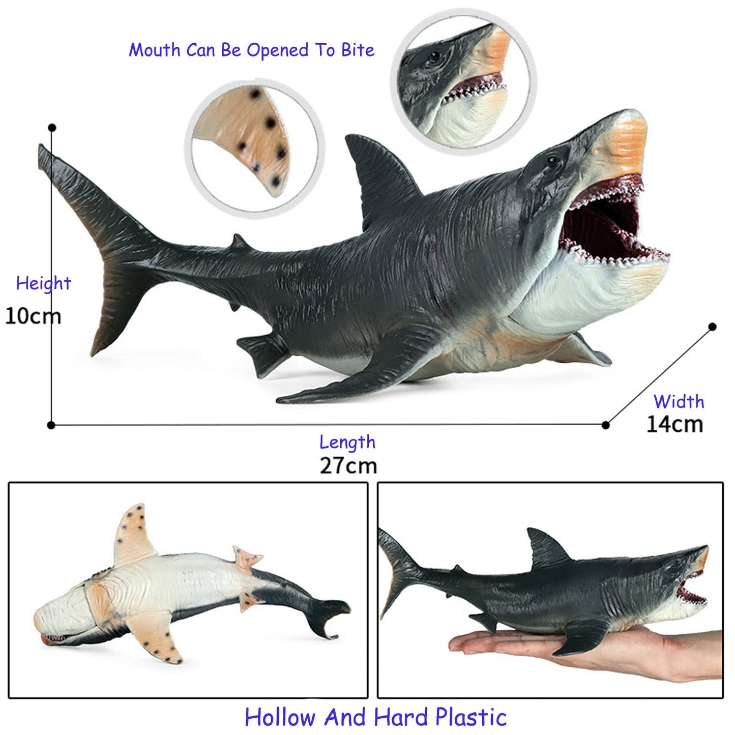 JOKFEICE Megalodon Shark Toy - Realistic Large Sea Creature Figurine, Early Educational Toys, Prehistoric Shark Cake Topper, Perfect for Kids Birthday