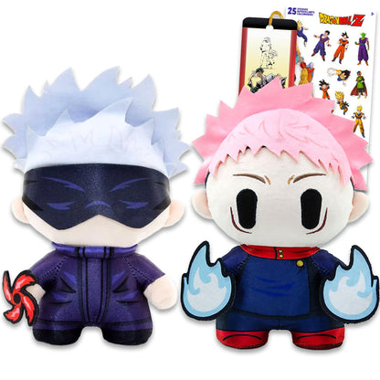 Jujutsu Kaisen Plush Toy Set - 2 Pack Bundle with 7" Cursed Energy Edition Plushies for Kids Featuring Satoru Gojo and Yuji Itadori Plus Stickers