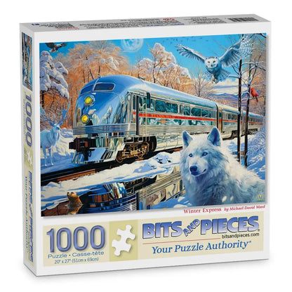 Bits and Pieces 1000 Piece Puzzles for Adults - Large 20" x 27" Jigsaw Puzzles 1000 Pieces Train in Winter Landcape, Random Die Cut, No 2 Pieces