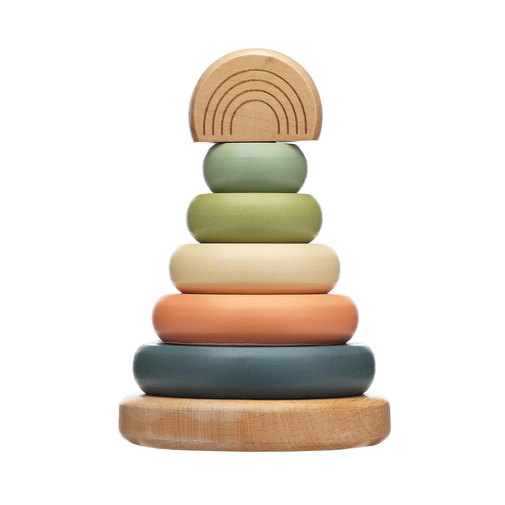 Pearhead Wooden Rainbow Stacking Ring Toy, Montessori Baby Stacker