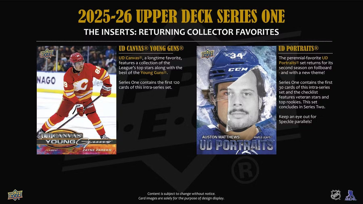 2025/26 Upper Deck Series 1 Hockey Trading Card Tin (Three Young Guns Rookie Cards Per Box)