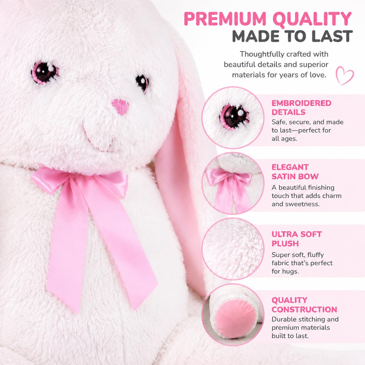 Kangaroo Giant Stuffed Bunny Plush 5 Foot Oversized Bunny Stuffed Animal Ultra Soft Plush Rabbit with Floppy Ears, Large White Bunny for Kids, Girls