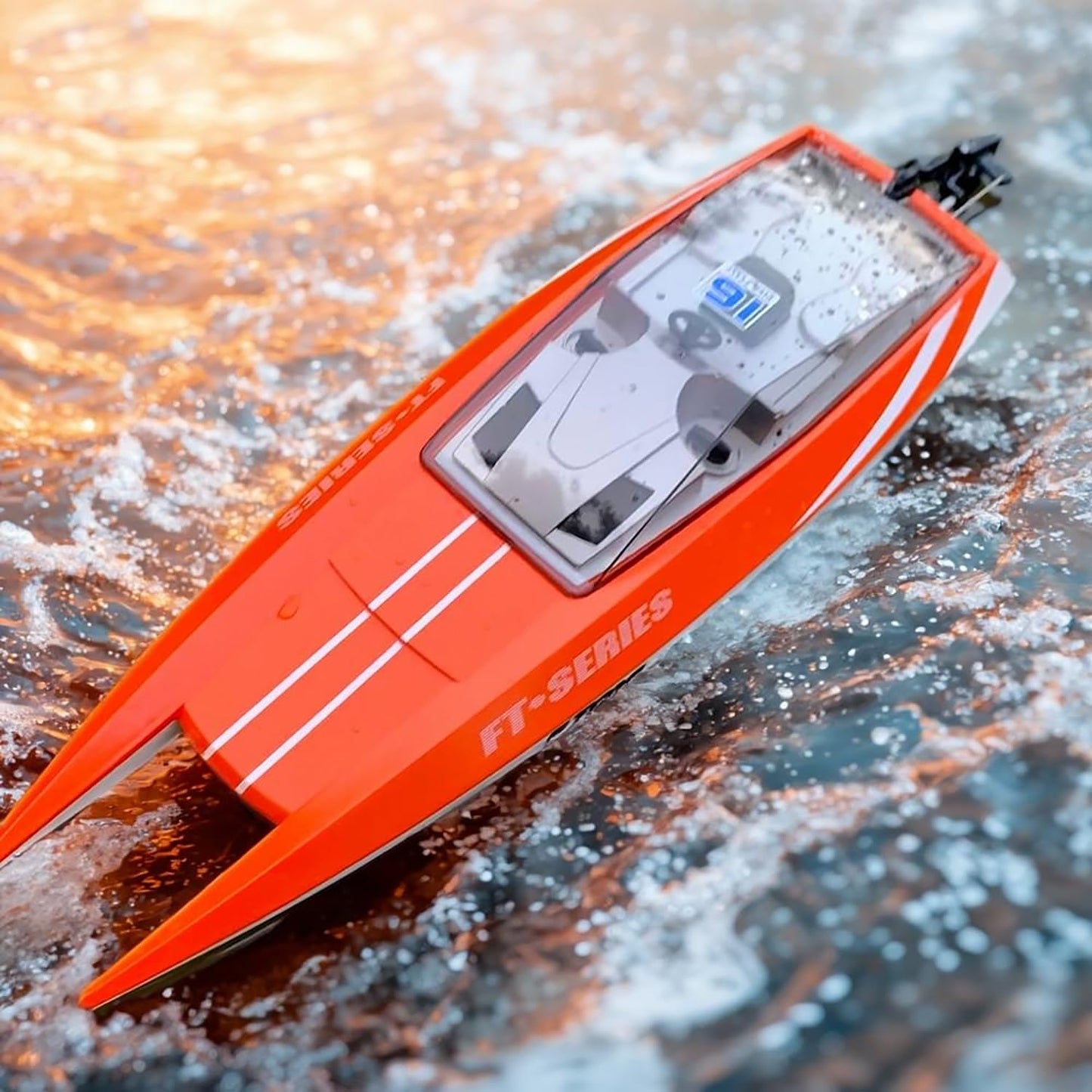 FT016 Remote Control Boat RC Submarine Ship Racing Speedboat 30km+ for Boys Adults Lake Pool Auto Water Cool, As Big as Feilun ft012 rc Boat (18.9")