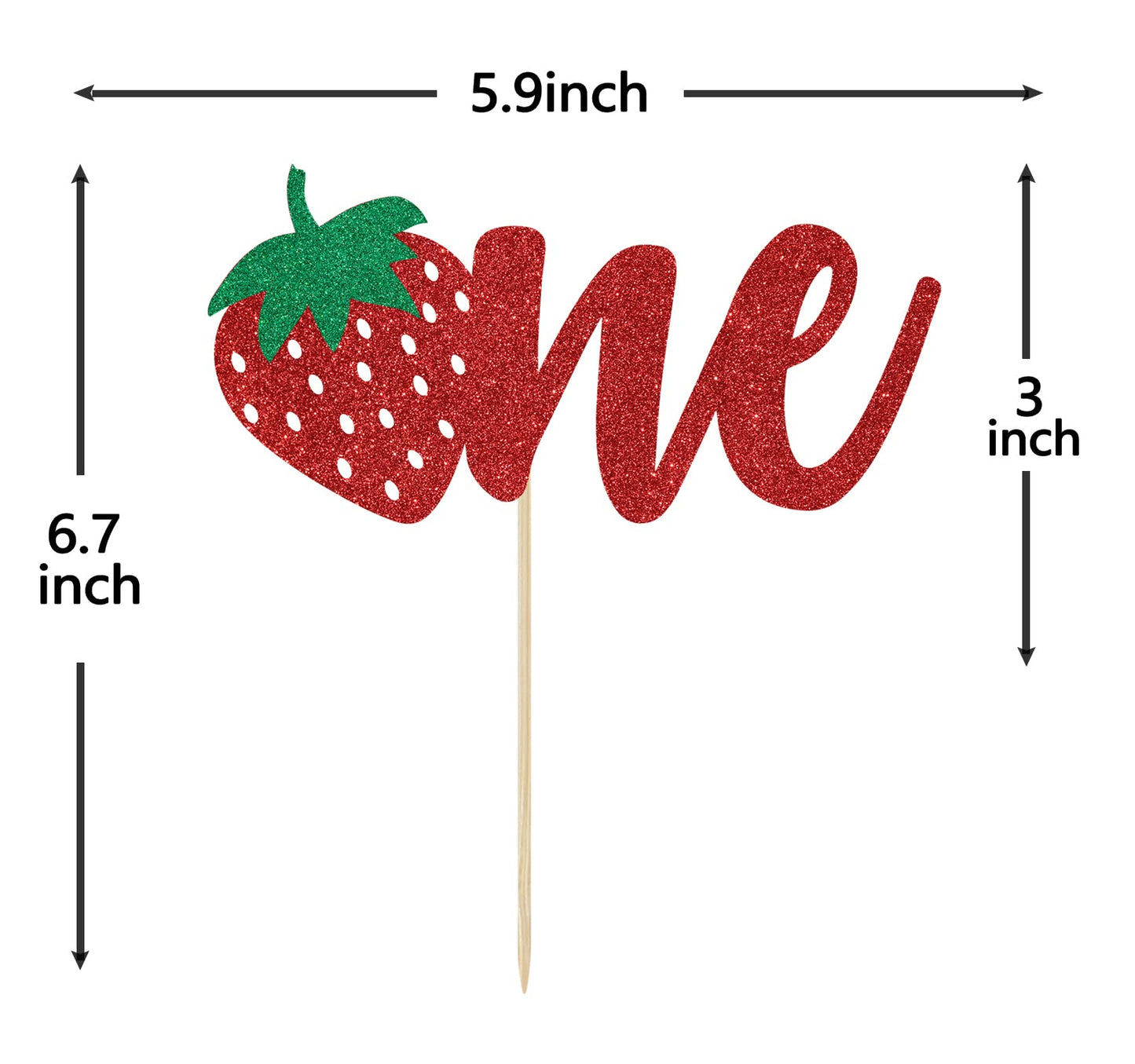 Red Glitter Strawberry One Cake Topper, Berry 1st Birthday/A Sweet Little Berry is on the Way, StrawberryThemed Baby's 1st Birthday Baby Shower Party