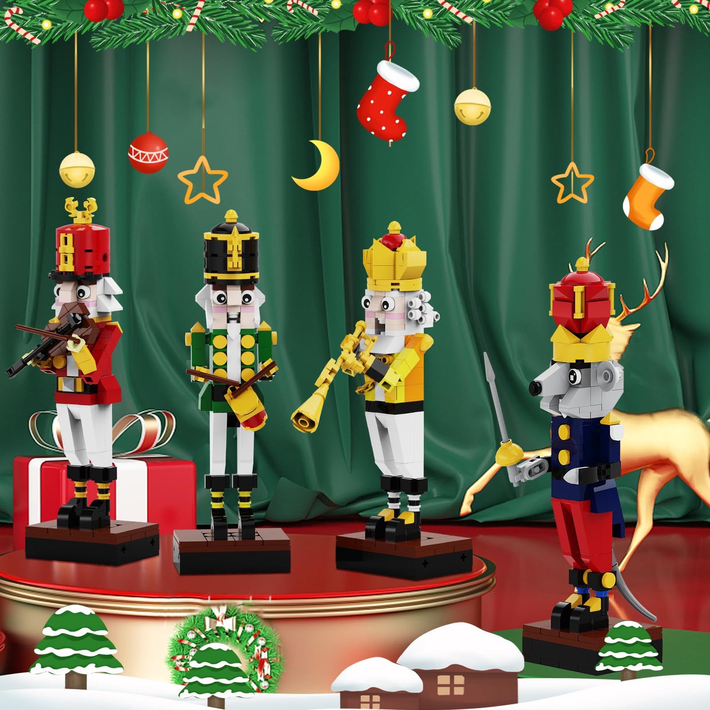 Christmas Nutcracker Building Kit - Xmas King and Soldier Set, a 4-in-1 for Teenagers as Puzzle Toys, Compatible with Lego for Desktop Ornament Model