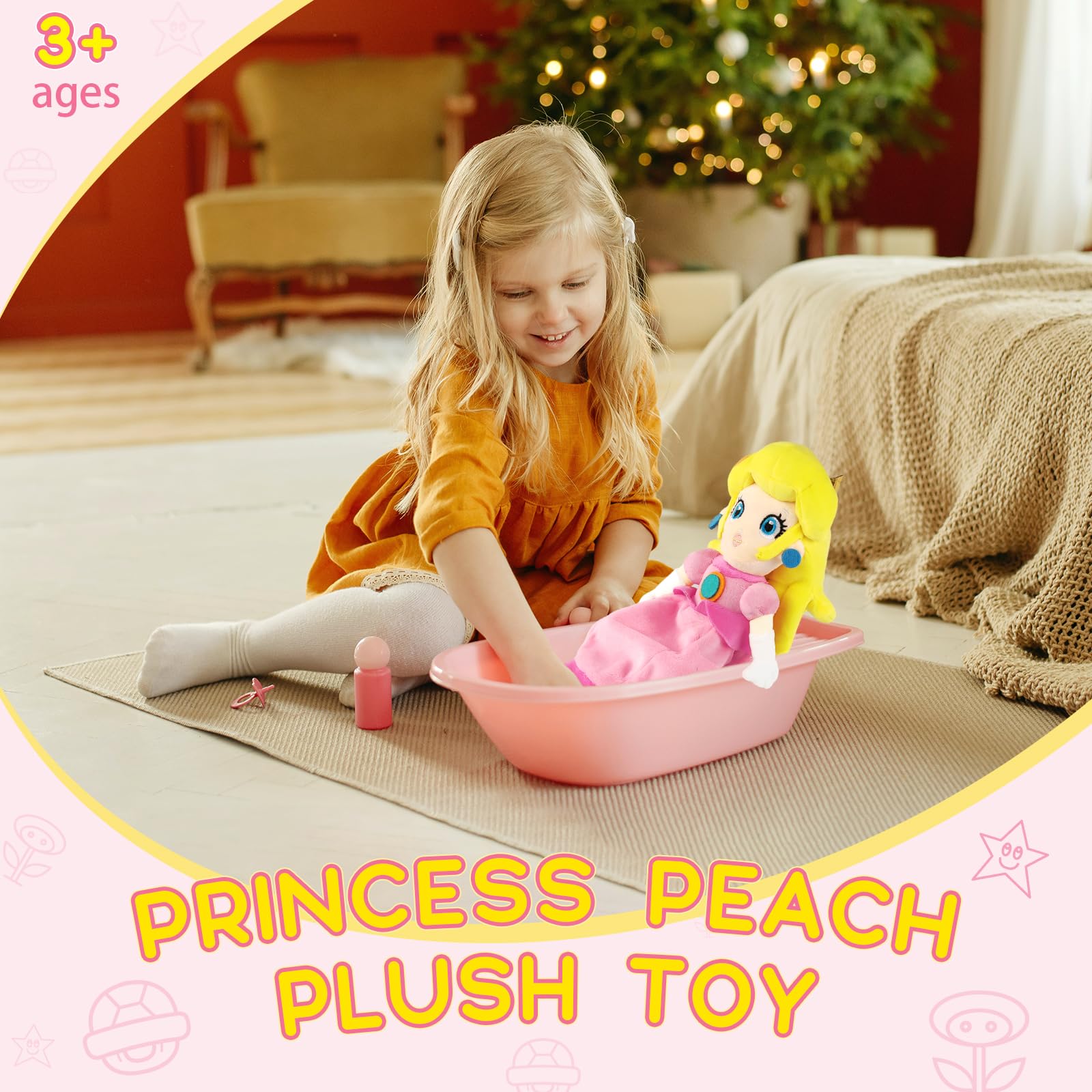 Princess Peach Plush Toy - 10 Inch Soft Princess Peach Doll, Plush Toy Stuffed Character Collection, Gift for Kids Girls Movie Fans