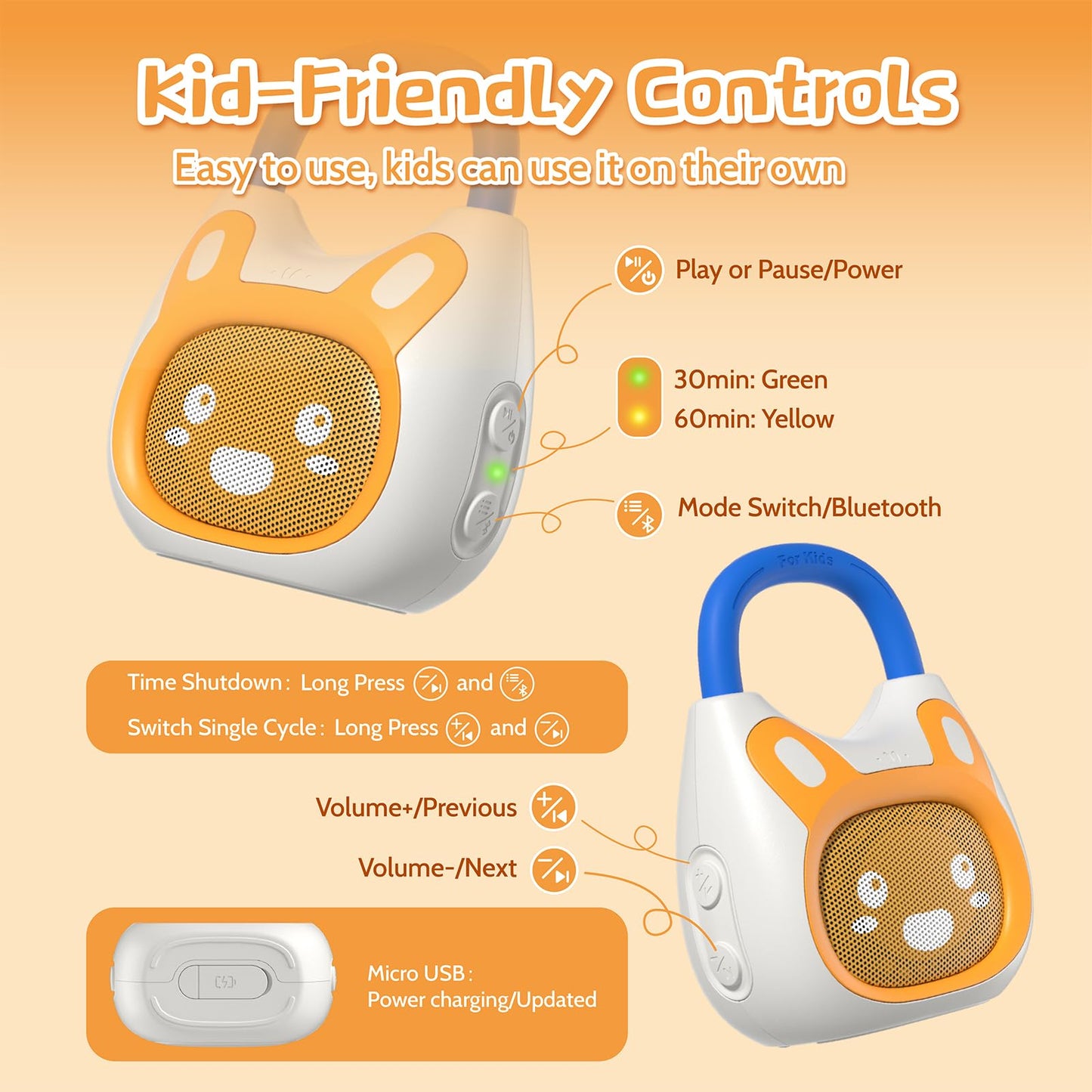 alilo Pocket Bunny Portable Kids Music Player, Musical Toys for Toddlers, Preloaded 120+ Stories/Music/Lullabies/White Noise,High Fidelity Sound