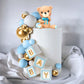 Bear Cake Toppers Mini Bear Cake Decorations Blue Letter Cake Toppers Gold Blue White Pearl Ball for Bear Theme Birthday Supplies (Blue Baby)