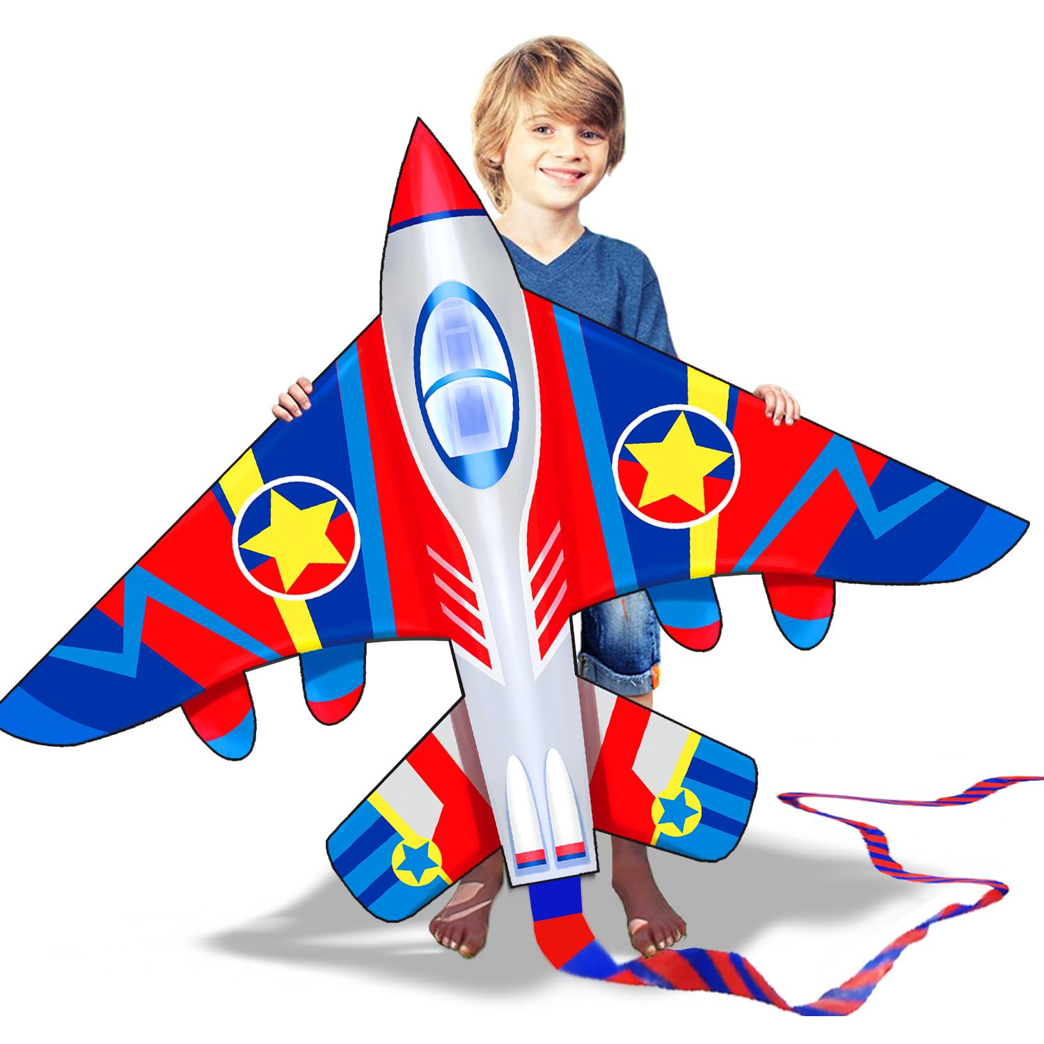 HONBO 58" Fighter Plane Kites for Kids Easy to Fly, Kites for Adults, with Kite Reel and 200ft String, Beginner Kite for Beach Trip